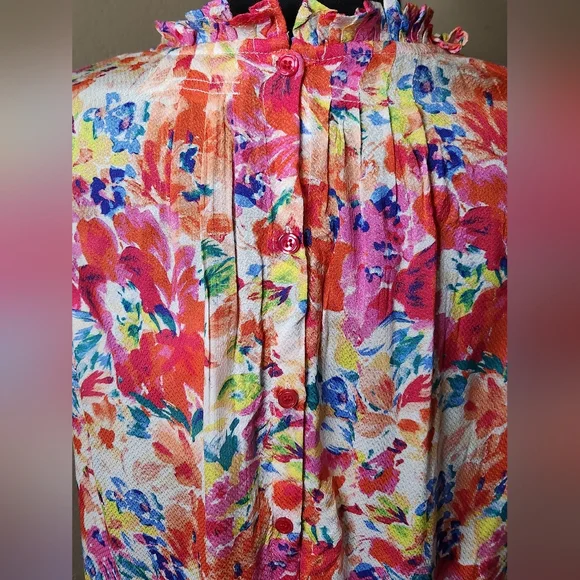 Dear John Multicolor Floral Blouse With Back Buttons NWT Size L - Picture 3 of 6